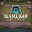 logo teamfight tactics avec arène de jeu en fond